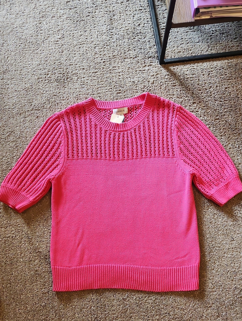 Evereve Bright Pink Short-Sleeve Crewneck Sweater